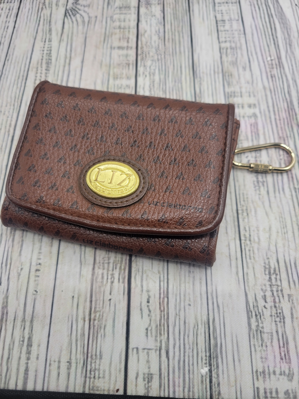 Vintahe Liz Claiborne Tri-fold Wallet - Brown Ostrich Print Excellent Condition